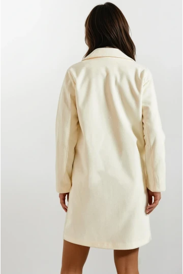 Kadın Ekru Tek Düğmeli Çift Cepli Astarlı Şık Kaşe Kaban HZL23W-BD190851