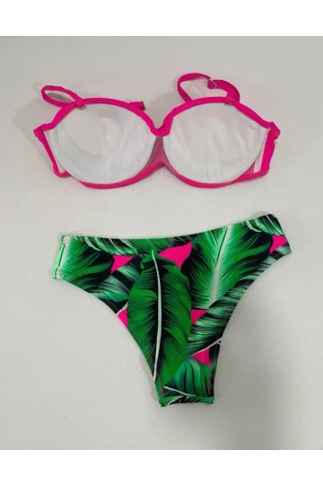 Kadın Fuşya İnce Askılı 3 Parça Bikini Takımı HZL25S-LC216