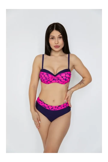 Kadın Fuşya Lacivert Desenli Astarlı Bikini Takımı HZL25S-LC25143