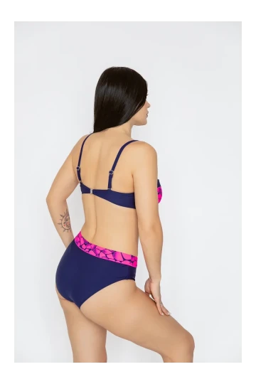 Kadın Fuşya Lacivert Desenli Astarlı Bikini Takımı HZL25S-LC25143