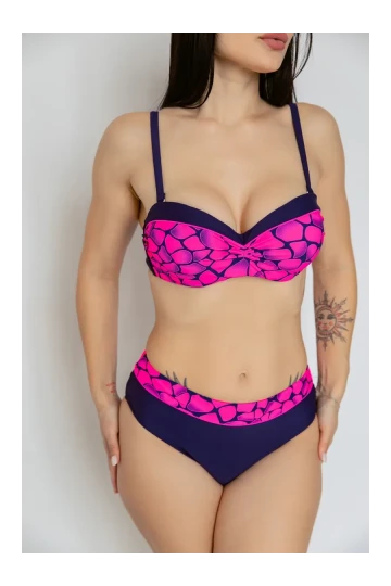 Kadın Fuşya Lacivert Desenli Astarlı Bikini Takımı HZL25S-LC25143