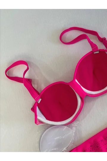 Kadın Fuşya Taş İşlemeli Astarlı Bikini Takım HZL25S-LC3361