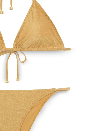 Kadın Gold Simli Boyundan İp Bağlamalı Üçgen Bikini Takımı HZL25S-LC5005