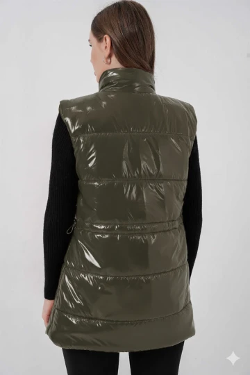 Kadın Haki Parlak Astarlı Şişme Yelek HZL25W-BD152181