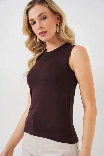 Kadın Kahverengi Basic Sıfır Kol Body HZL25S-BD143471