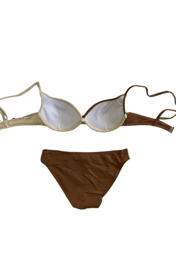 Kadın Kahverengi Krem Renk Bloklu Astarlı Bikini Takımı HZL25S-LC214