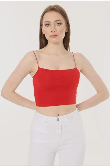 Kadın Kırmızı İp Askılı Örme Büstiyer HZL24S-ZK12001