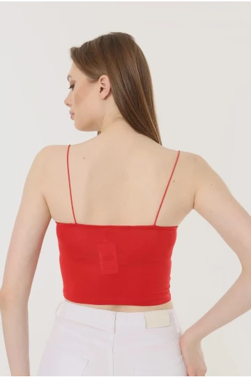 Kadın Kırmızı İp Askılı Örme Büstiyer HZL24S-ZK12001