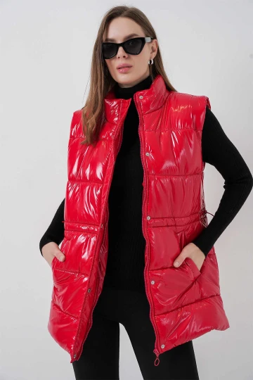 Kadın Kırmızı Parlak Astarlı Şişme Yelek HZL25W-BD152181