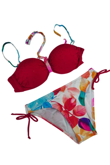Kadın Kırmızı Taş İşlemeli Astarlı Bikini Takım HZL25S-LC207