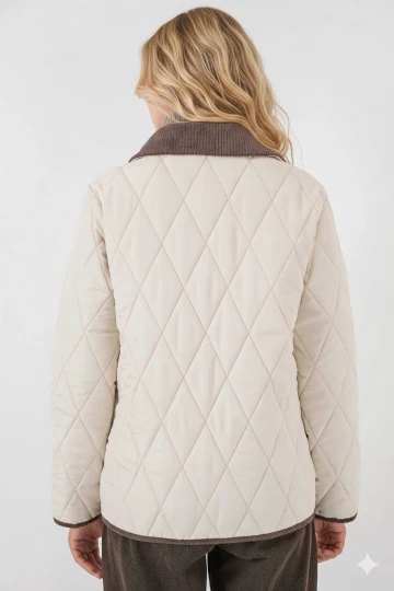 Kadın Krem Çıt Çıt Kapamalı Kadife Detaylı Kapitone Mont HZL25W-BD152261