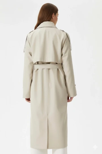 Kadın Krem Kruvaze Yaka Astarlı Kemerli Mevsimlik Trençkot HZL25W-BD159411