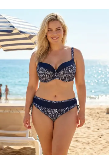 Kadın Lacivert Beyaz Desenli Büyük Beden Astarlı Bikini Takım HZL25S-LC4006