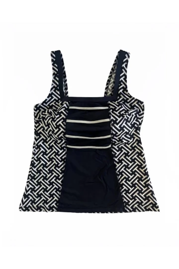 Kadın Lacivert Beyaz Desenli Şortlu Tankini HZL25S-AR1801