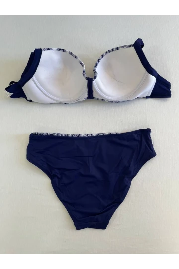 Kadın Lacivert Beyaz Etnik Desen Bikini Takımı HZL25S-LC213