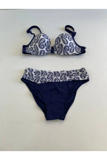 Kadın Lacivert Beyaz Etnik Desen Bikini Takımı HZL25S-LC213