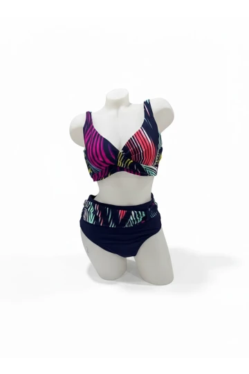 Kadın Lacivert Çok Renkli Büyük Beden Astarlı Bikini Takım HZL25S-LC21202