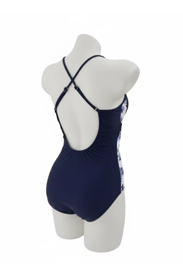 Kadın Lacivert Kelebek Desen İp Askılı Straplez Mayo HZL25S-AR01