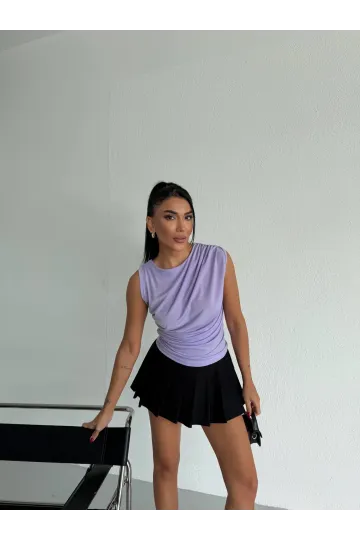 Kadın Lila Büzgülü Kolsuz Sandy Bluz HZL26W-FRY122751