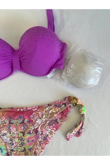 Kadın Lila Taş İşlemeli 3 Parça Bikini Takım HZL25S-LC3315
