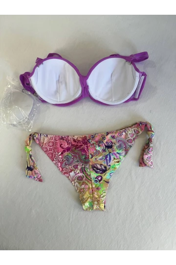 Kadın Lila Taş İşlemeli 3 Parça Bikini Takım HZL25S-LC3315