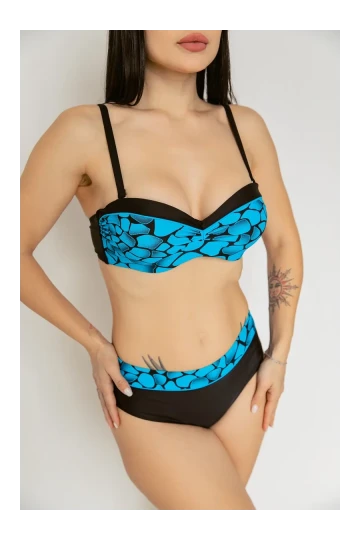 Kadın Mavi Siyah Desenli Astarlı Bikini Takımı HZL25S-LC25143