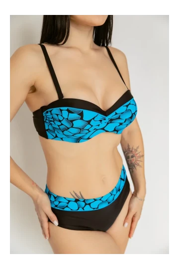 Kadın Mavi Siyah Desenli Astarlı Bikini Takımı HZL25S-LC25143