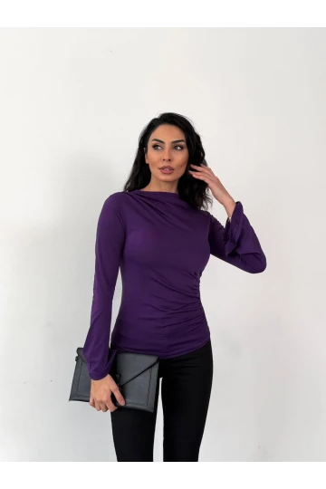 Kadın Mor Drape Detaylı İspanyol Kol Sany Bluz HZL25W-FRY123431