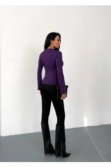 Kadın Mor Drape Detaylı İspanyol Kol Sany Bluz HZL25W-FRY123431