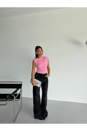 Kadın Pembe Büzgülü Kolsuz Sandy Bluz HZL26W-FRY122751