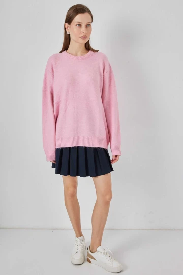 Kadın Pembe Oversize Standart Beden Triko Kazak HZL25W-BD1103221