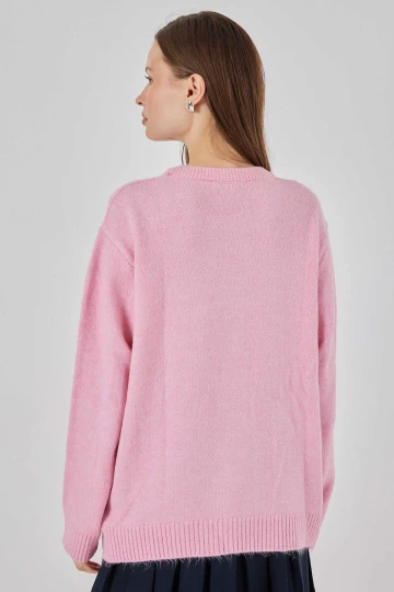 Kadın Pembe Oversize Standart Beden Triko Kazak HZL25W-BD1103221