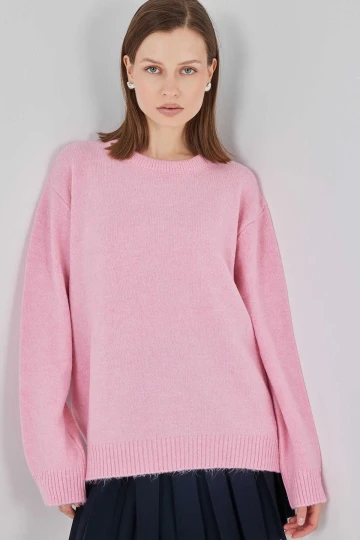 Kadın Pembe Oversize Standart Beden Triko Kazak HZL25W-BD1103221