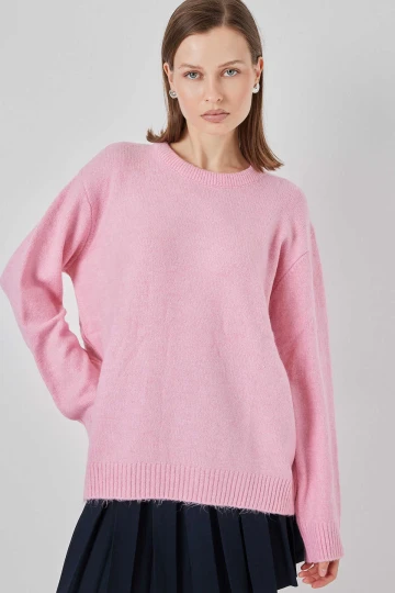 Kadın Pembe Oversize Standart Beden Triko Kazak HZL25W-BD1103221