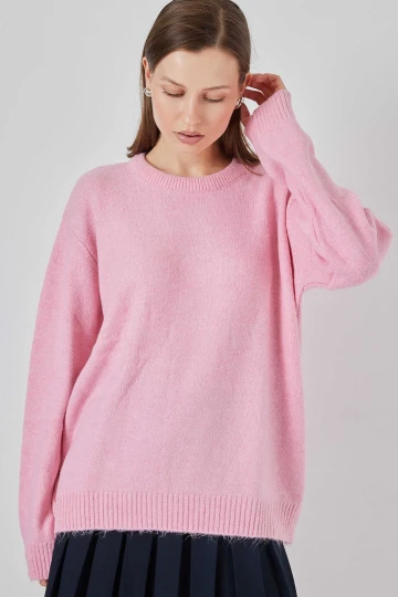 Kadın Pembe Oversize Standart Beden Triko Kazak HZL25W-BD1103221