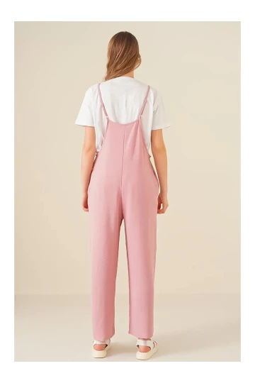 Kadın Pudra Ayarlanabilir Askılı Cepli Bol Paça Bahçıvan Tulum HZL22S-BD170191