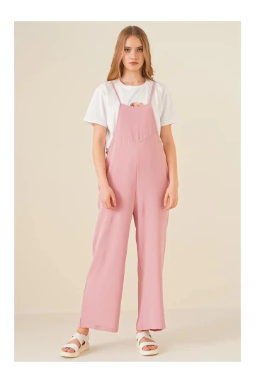 Kadın Pudra Ayarlanabilir Askılı Cepli Bol Paça Bahçıvan Tulum HZL22S-BD170191