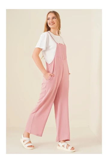 Kadın Pudra Ayarlanabilir Askılı Cepli Bol Paça Bahçıvan Tulum HZL22S-BD170191