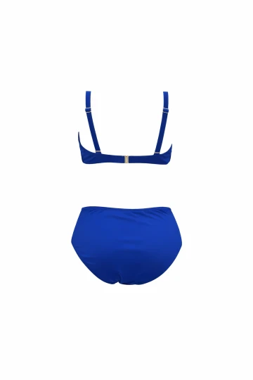 Kadın Saks Mavi Desenli Yüksel Bel Astarlı Büyük Beden Bikini Takımı HZL25S-LC22315-5