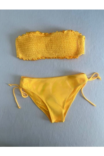 Kadın Sarı Büzgülü Astarlı Bikini Takım HZL25S-LC3349