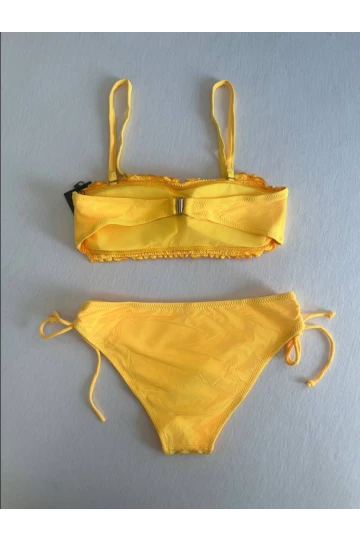 Kadın Sarı Büzgülü Astarlı Bikini Takım HZL25S-LC3349