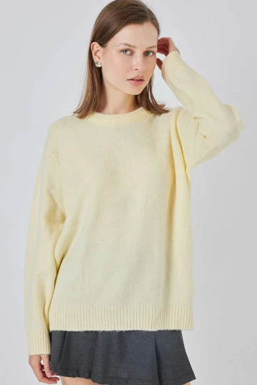 Kadın Sarı Oversize Standart Beden Triko Kazak HZL25W-BD1103221