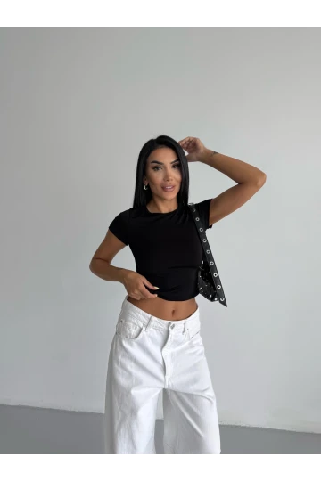 Kadın Siyah Bisiklet Yaka Sandy Bluz HZL25S-123191
