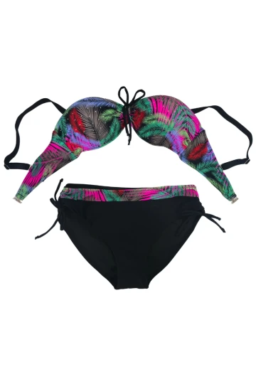 Kadın Siyah Çok Renk Desenli  Astarlı Büyük Beden Bikini Takımı HZL25S-LC03