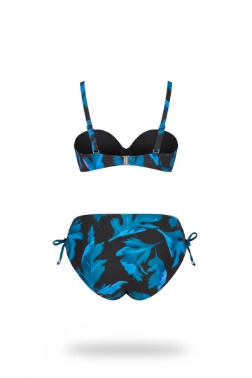 Kadın Siyah Mavi Taş İşlemeli Büyük Beden Bikini Takım HZL25S-LC3337