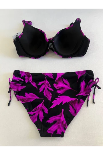 Kadın Siyah Mor Taş İşlemeli Büyük Beden Bikini Takım HZL25S-LC3337