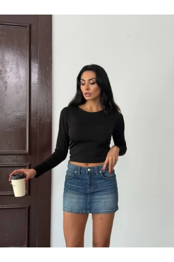 Kadın Siyah Sırt Dekolteli  Uzun Kollu Sandy Bluz HZL25W-FRY123381