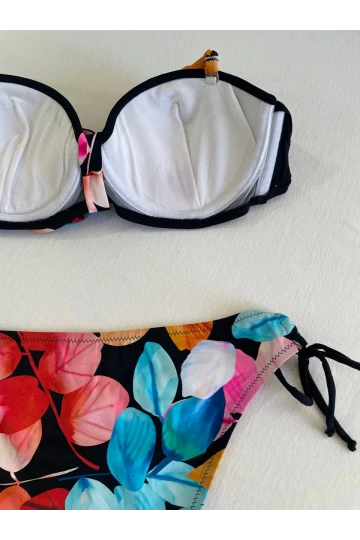 Kadın Siyah Taş İşlemeli Astarlı Bikini Takım HZL25S-LC207