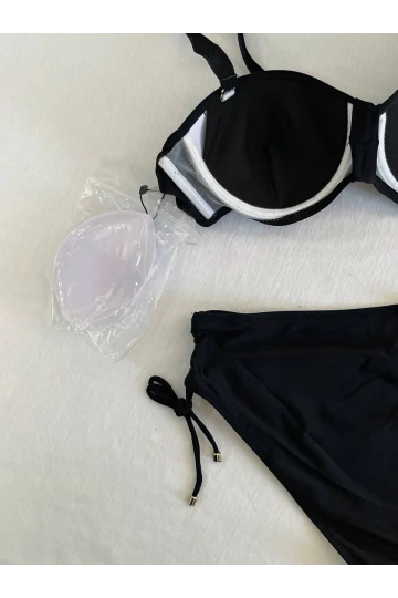 Kadın Siyah Taş İşlemeli Astarlı Bikini Takım HZL25S-LC3361