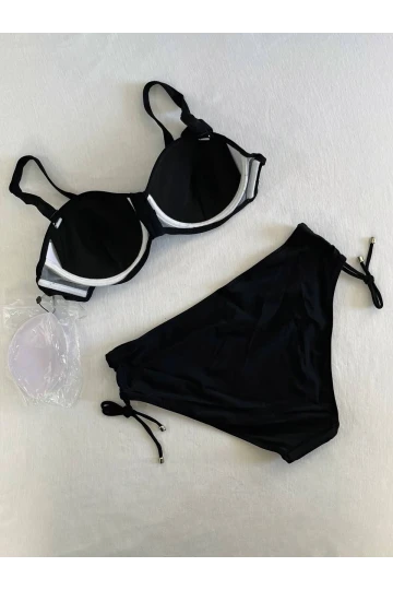 Kadın Siyah Taş İşlemeli Astarlı Bikini Takım HZL25S-LC3361